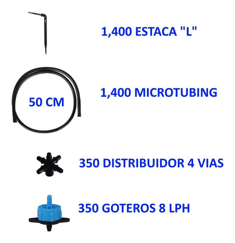 350 Pza | Gotero Autocompensado 8 Lph 4 Vias Completo, Araña