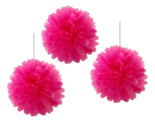 Pom Pom Papel Seda Decoración Fucsia X 3 Unidades 40 Cm 