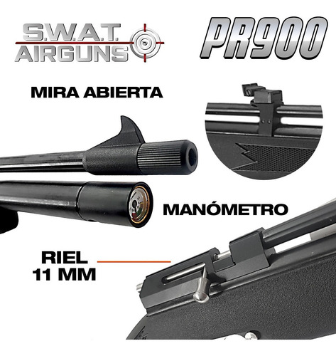 Imagen 4 de 10 de Rifle Pcp Swat Airguns Pr900 Regulado 5,5 Mm Inflador Apolo