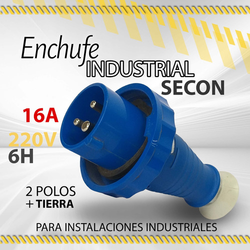 Enchufe Industrial 2p+t 16amp - 220v - 6h - Azul/ 0000000709