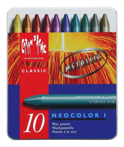 Pastel Oleoso Caran D'ache Neocolor I Metálico Com 10 Cores