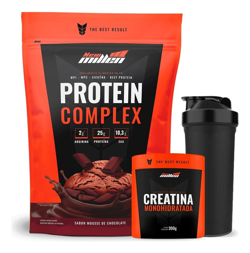 Protein Complex 1.800g + Creatina 300g - New Millen + Shaker Sabor Chocolate