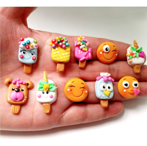 Mini Apliques Paletas + Emoji, Surtido 12 Unid Masa Flexible