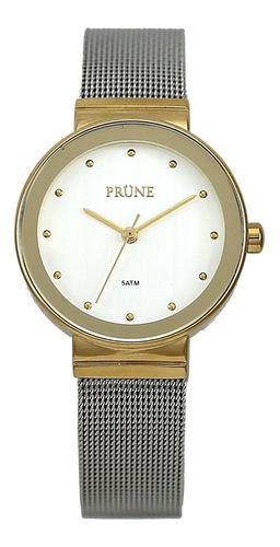 Reloj Dama Prune Prg-5178-09 Malla Metal Tejida Caja Dorada