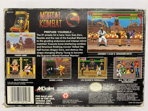 Mortal Kombat Snes/ Juego Completo/ Mortal Super Nintendo (Usado)