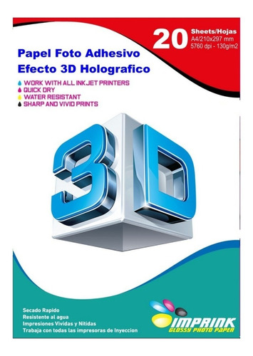 Papel Foto Adhesivo Efecto 3d Holografico A4/130g/20 Hojas