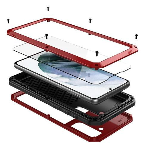 Funda Para Galaxy S21 Heavy Duty Roja Shockproof + Protec...