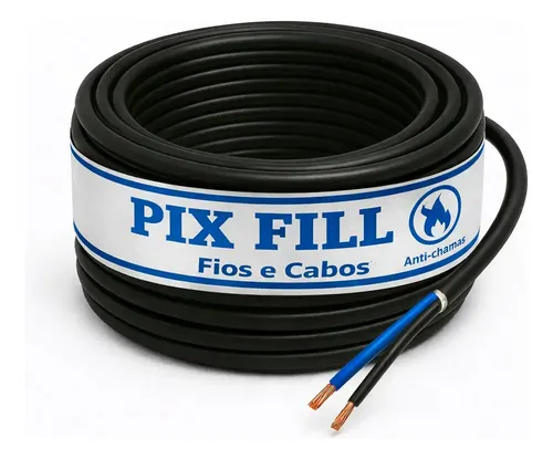 Fio Cabo Pp Flexível 2 Vias 2,50mm Extensão Rolo 100 Metros Cobertura Preto