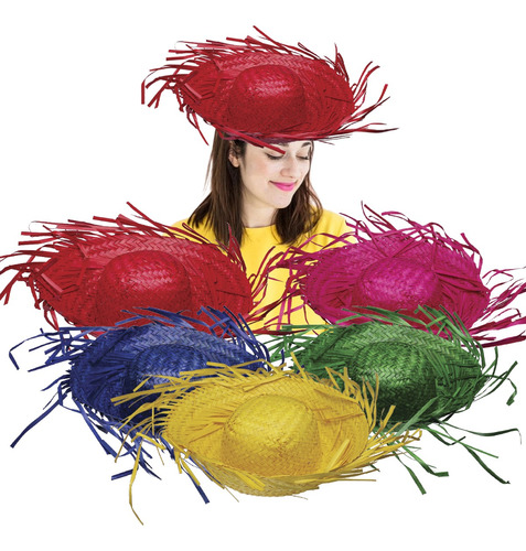 Sombrero Gorro Espantapajaros Paja Rafia Colores Cotillon X1