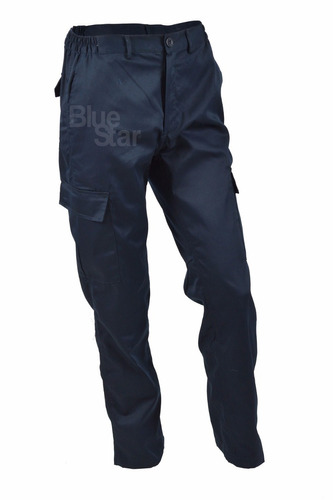Pantalon Cargo En Gabardina Azul - Textilshop