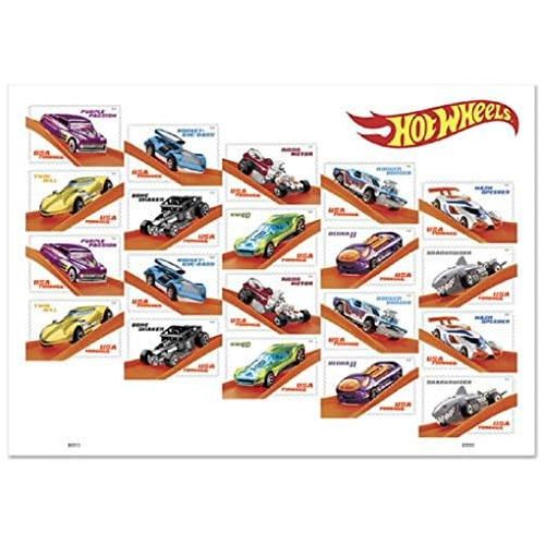 2018 Hot Wheels Cars Hoja De 20 Sellos Postales Forever...