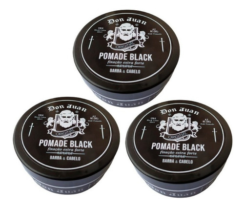 Pomada Don Juan Black Original - 120g   Kit Com 03 Un.