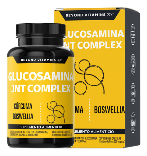 Glucosamina + Cúrcuma + Boswellia Beyond Vitamins | sin sabor | suplemento alimenticio Joint Complex | 60 cápsulas