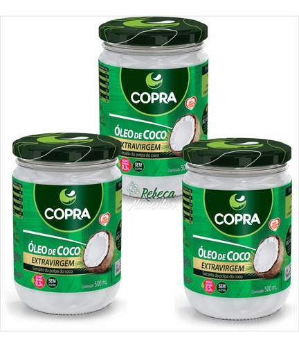 Kit 3 - Óleo Coco Extra Virgem 500ml Copra + Brinde