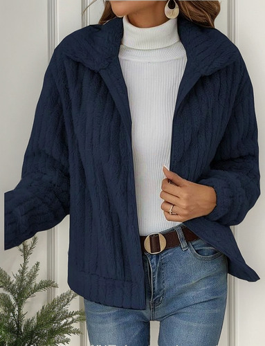 Chaqueta Corta Con Solapa Tipo Cárdigan De Felpa Para Otoño-