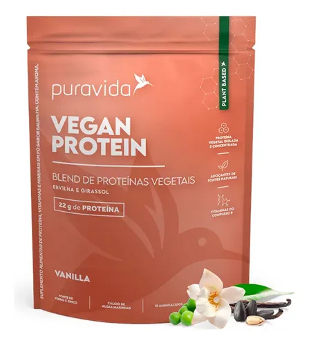 Vegan Protein 450g Puravida - Proteína Vegetal - Vegana Sabor Vanilla