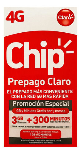 Chip Prepago Claro 3 Gb + 300 Min - Pack 100 Unidades