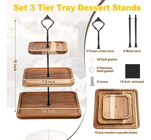 Soporte De Madera Rústico Para Postres En 3 Niveles - Cuadra