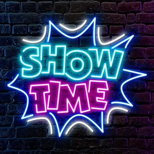 Aviso Neón Luminoso De Hora Del Show Letrero Pared 50cms