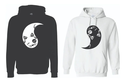 Sudaderas Parejas Yin Yang Gato Amor Moda Hoodie Pack 2 Pzas