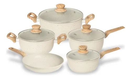 comprar  Jogo 5 Panelas Oster Indução Marble Edition Cor Creme