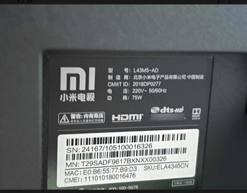 Pantalla Smartv Xiaomi Para Personas De China 43 Nuevas (Usado)
