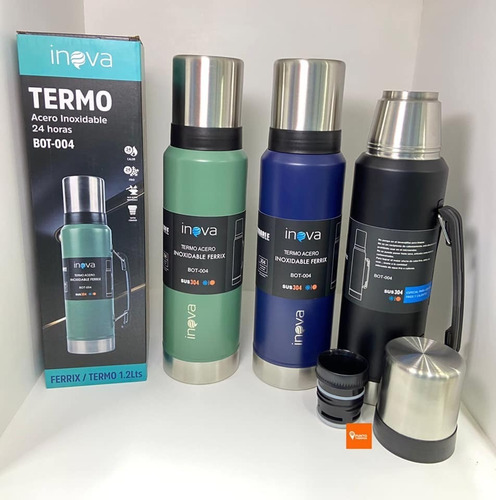 Imagen 3 de 5 de Termo Matero Acero Inox 1,2 L Con Manija Pico Cebador Inova