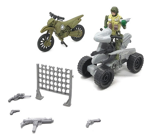 Soldaditos De Juguete Set Kit Militar Moto Cuatriciclo Armas