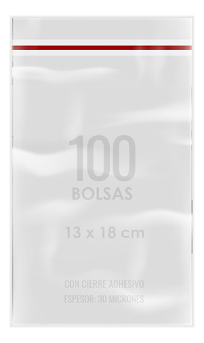 100 Bolsas Celofan Adhesivo Transparente 13x18cm