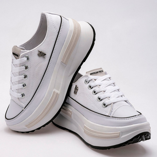 Tenis Chunky Para Mujer American Polo 2572, Blanco Ce D7