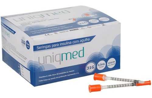 Imagem 1 de 2 de Seringa De Insulina Uniqmed 0,5ml Agulha Curta 6mm 31g 100un