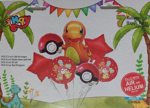 Balão Bexiga Metalizado Pokémon Kit 07 Balões Festa