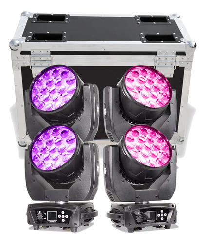 4 Aura Effect Moving Wash Beam Led Zoom 19x15w Rgb + Case