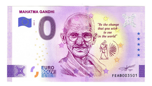 Billete 0 Cero Euro Souvenir, Mahatma Gandhi, India 2023