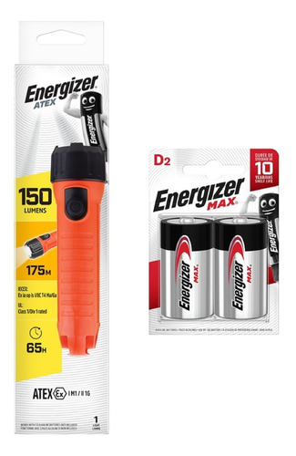 Linterna Energizer Led Antiexplosiva + 2 X Pilas Grandes D 