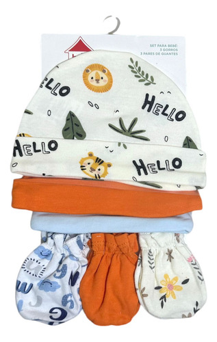 Set De Bebe Gorros Modeladores Mas Mitones Algodón Diseños