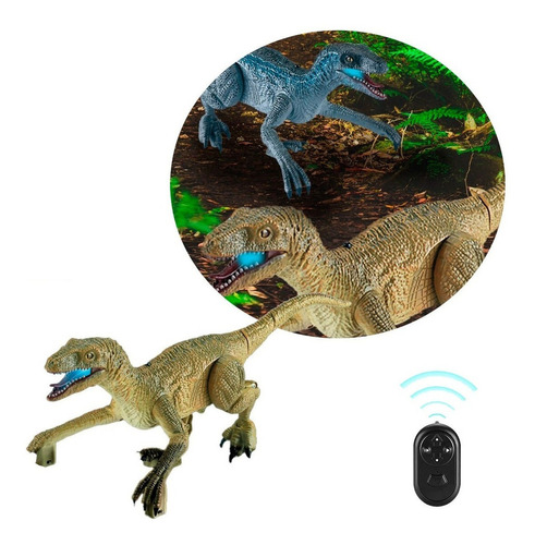 Toy de controle remoto de dinossauro Walk Light Sounds Roar Green Velociraptor Character