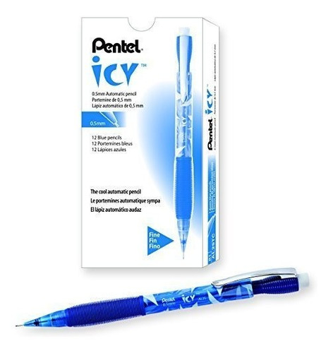 Portaminas 0.5mm Pentel Icy Transparent Blue Barrel X12