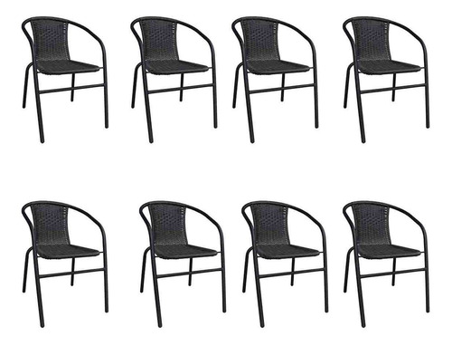 Silla Exterior Apilable Símil Rattan Plástico Pack X8 Un