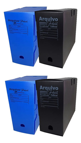 Caixa Arquivo Morto Plástico Armazena Documento Preto E Azul Cor Azul/Preto