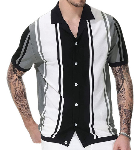 Camisa Masculina Clássica Manga Curta Com Botões Boliche