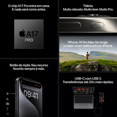 Apple iPhone 15 Pro Max (256 Gb) - Titânio Preto- Excelente (Usado)