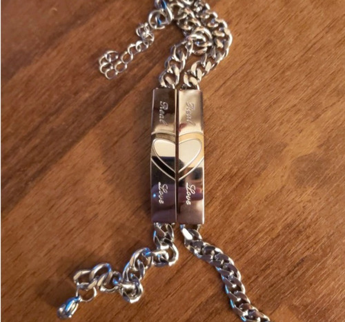 Par De Pulseiras Metade Do Coração De Aço Inoxidável