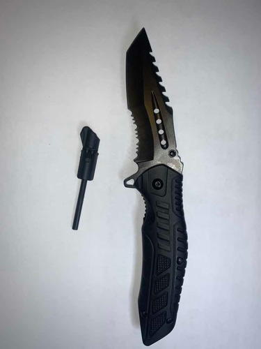 Cuchillo Negro Militar Supervivencia Con Pedernal Y Silvato
