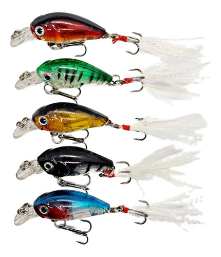  Pack 5 Señuelos Pesca Minnow 5cm 4.5gr Con Cola