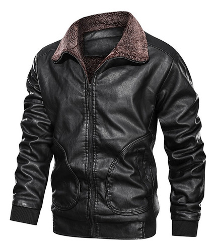 Chaqueta De Piel Sintética For Hombre Forro Polar Grueso