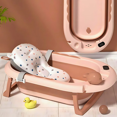 Kit Banheira De Bebê Infantil Dobrável Com Caminha De Banho Cor Rosa Cama Rosa