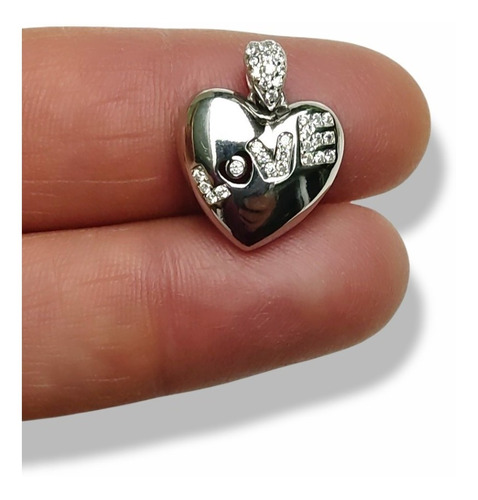 Dije Corazón. Con Escritura Love Y Piedra Cubic. Plata 925