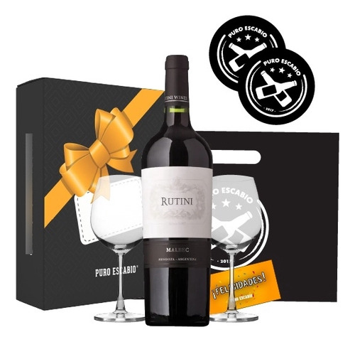 Box Personalizado Vino Rutini Malbec Regalo Estuche + Copas