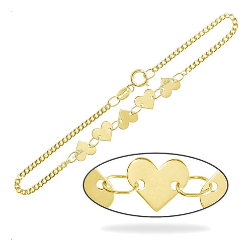  Pulsera Pulso Esclava Corazones 6mm Dama En Oro Solido 10k!